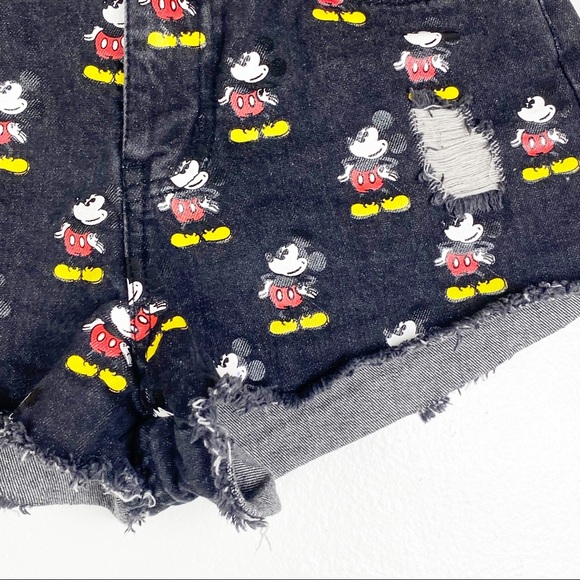 Disney Mickey Mouse Denim Cutoff Shorts Black 26 - Picture 8 of 12